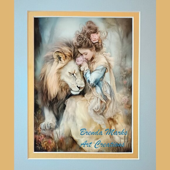 Original Art Direct from Artist  Princess and the Lion Double matted - Picture 1 of 2
